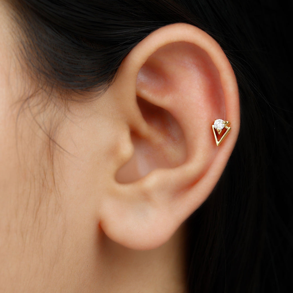 Certified Moissanite Triangle Tragus Earring
