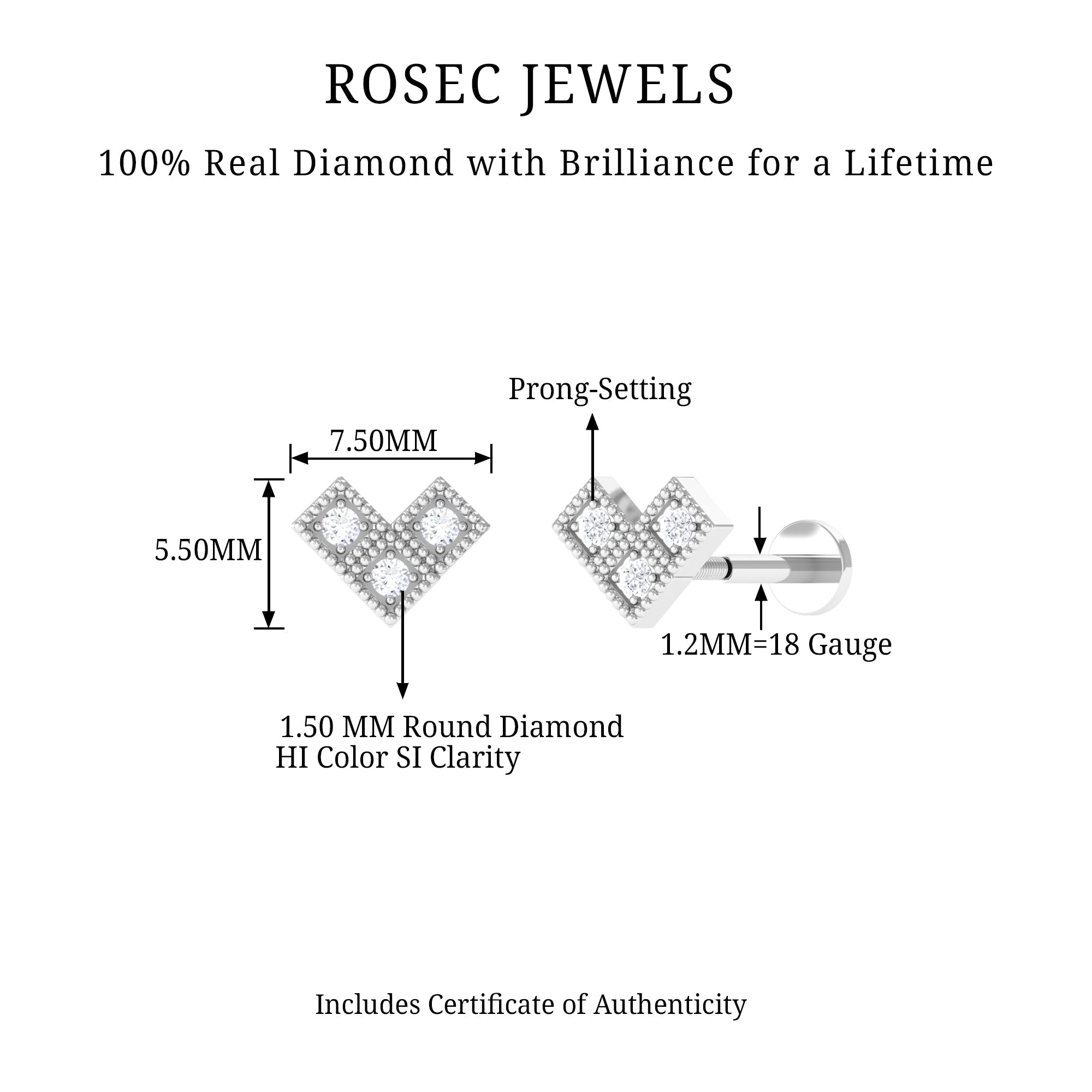 Round Diamond Gold Beaded V Shape Earring