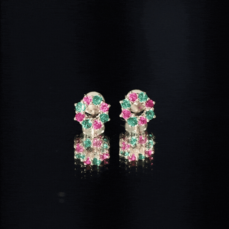 Created Ruby and Created Emerald Christmas Earring