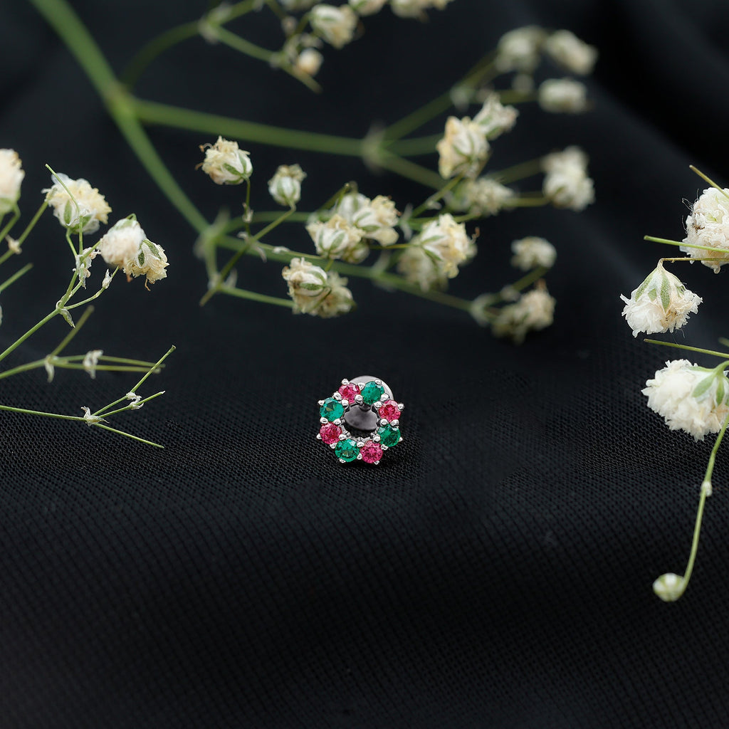 Created Ruby and Created Emerald Christmas Earring
