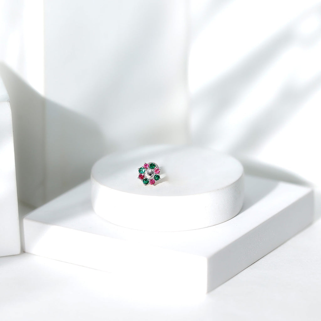 Created Ruby and Created Emerald Christmas Earring