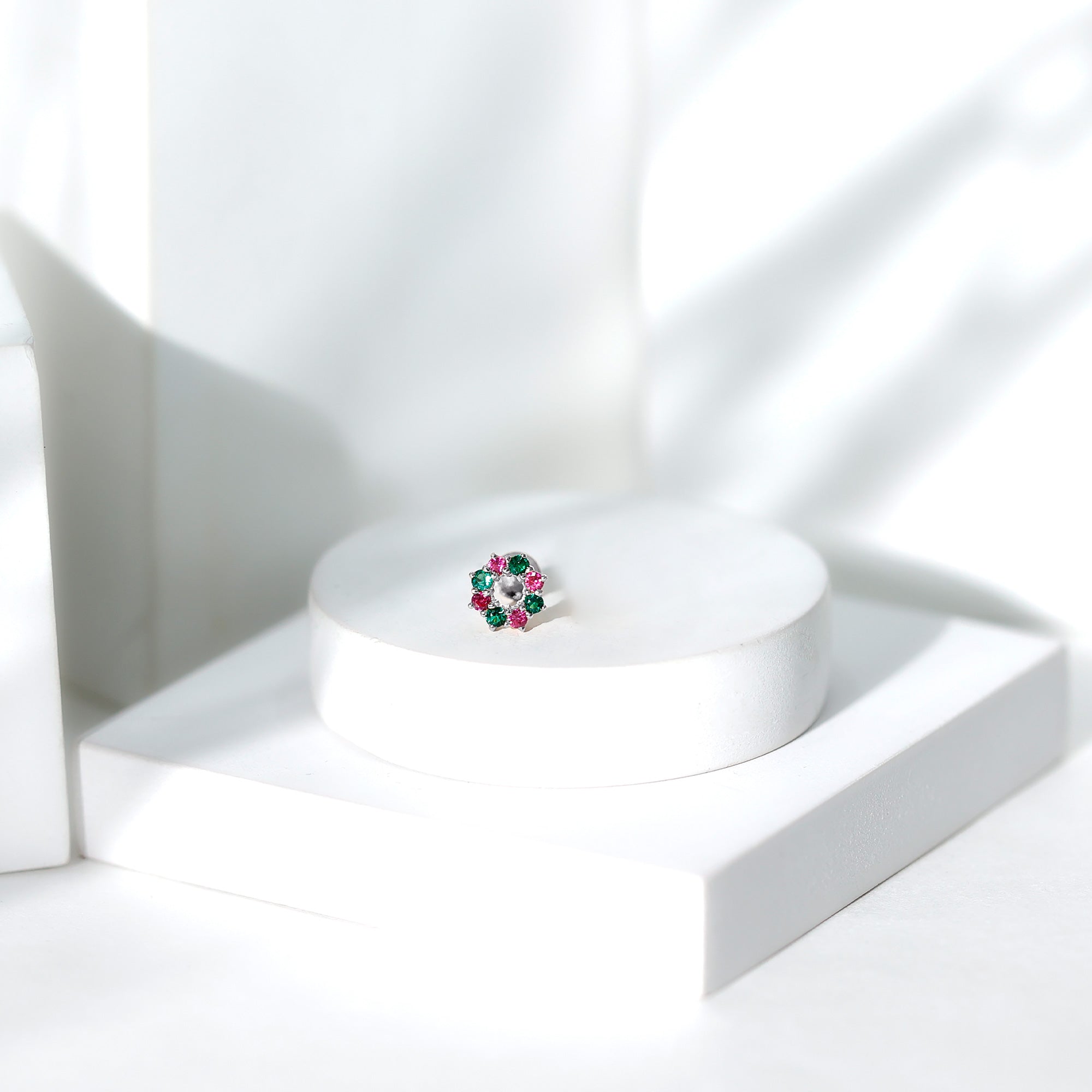 Created Ruby and Created Emerald Christmas Earring