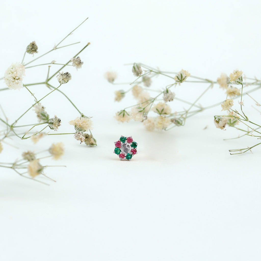 Created Ruby and Created Emerald Christmas Earring