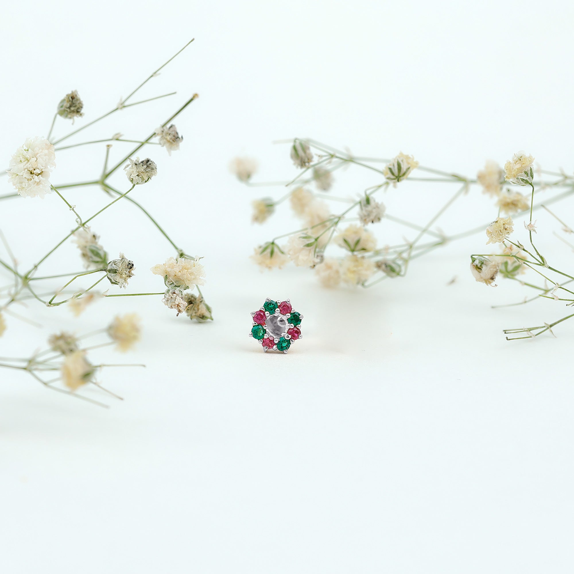 Created Ruby and Created Emerald Christmas Earring
