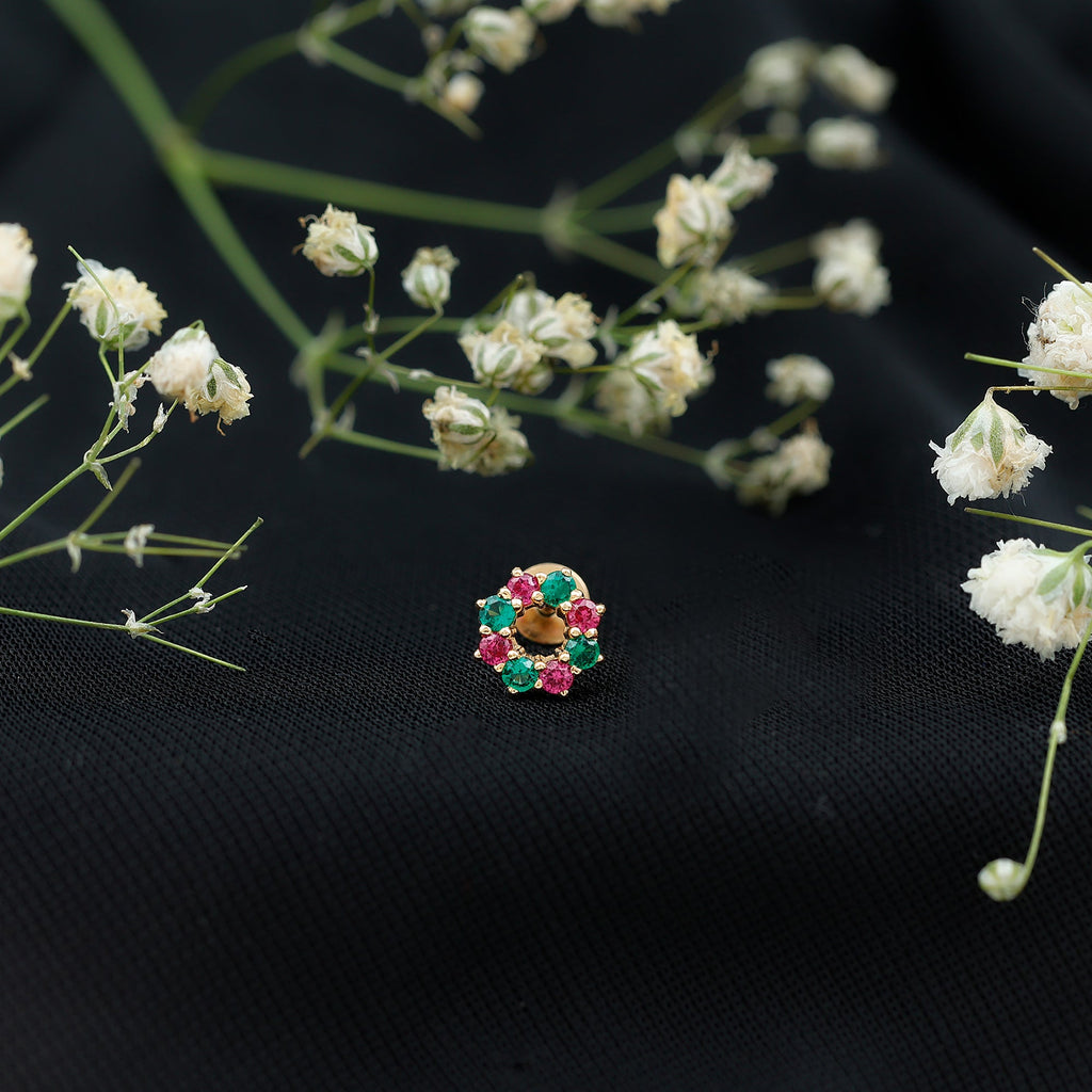 Created Ruby and Created Emerald Christmas Earring