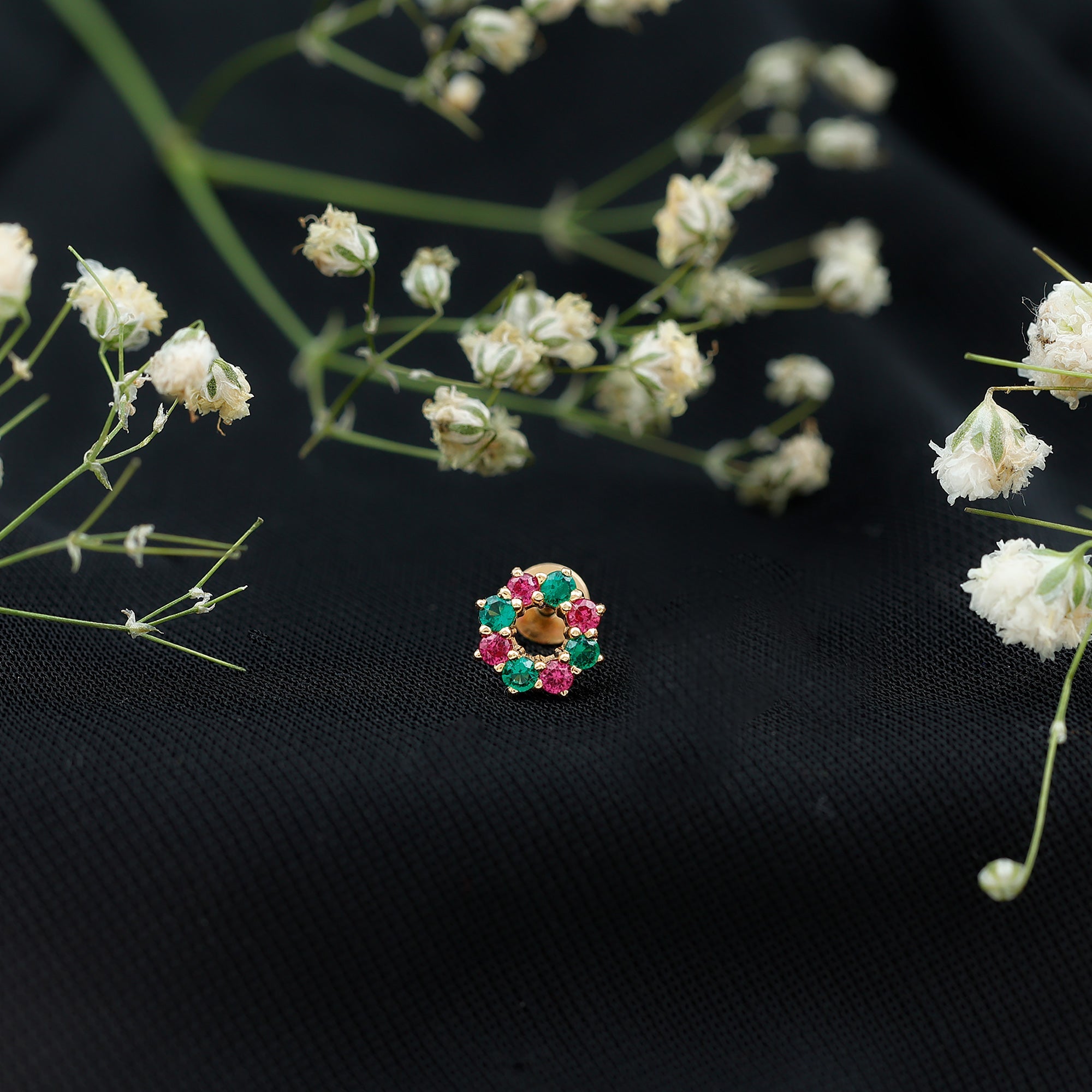 Created Ruby and Created Emerald Christmas Earring