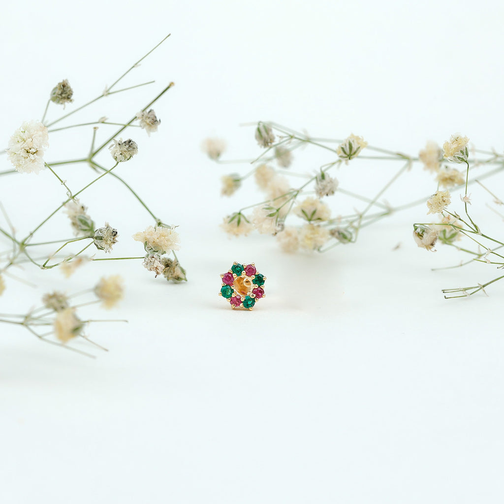 Created Ruby and Created Emerald Christmas Earring
