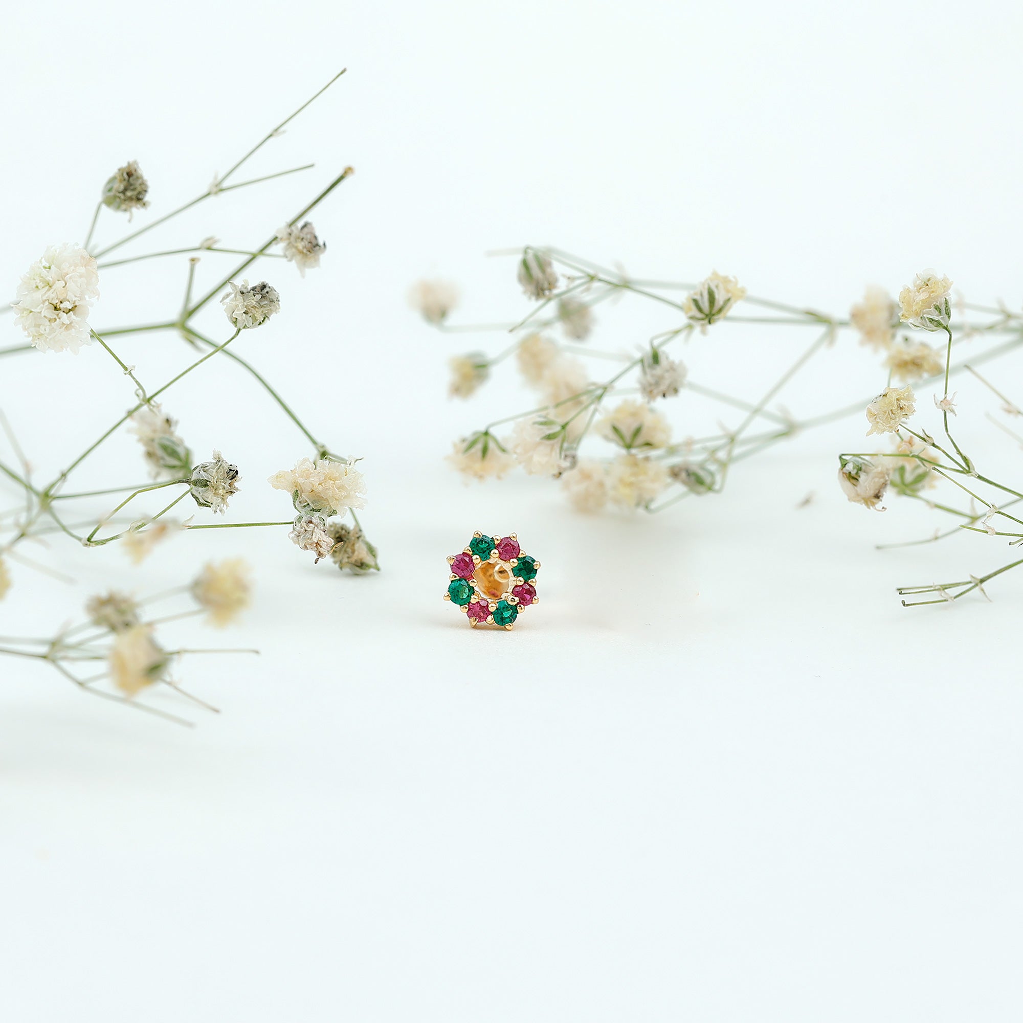 Created Ruby and Created Emerald Christmas Earring