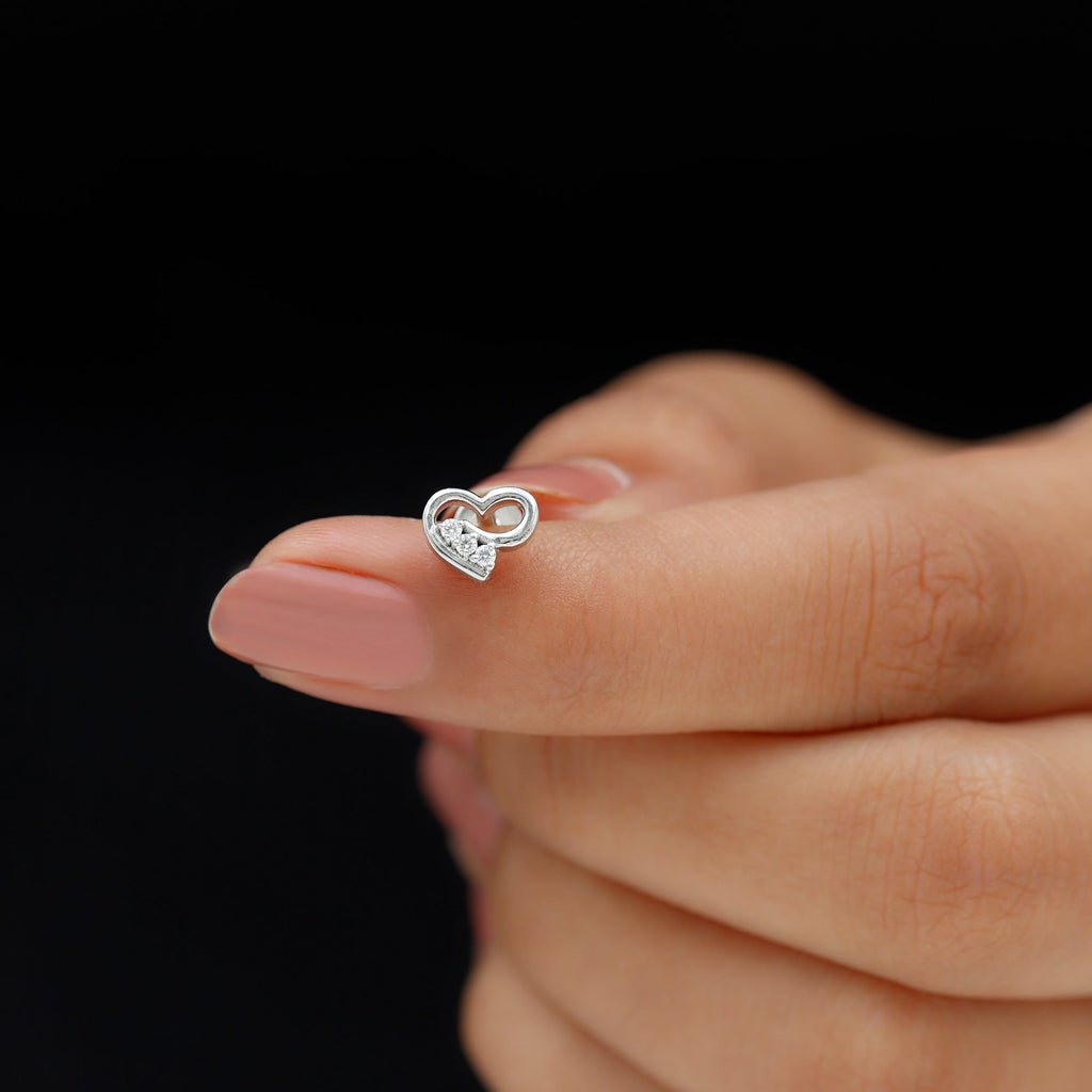 Real Diamond Cute Heart Earring for Helix Piercing