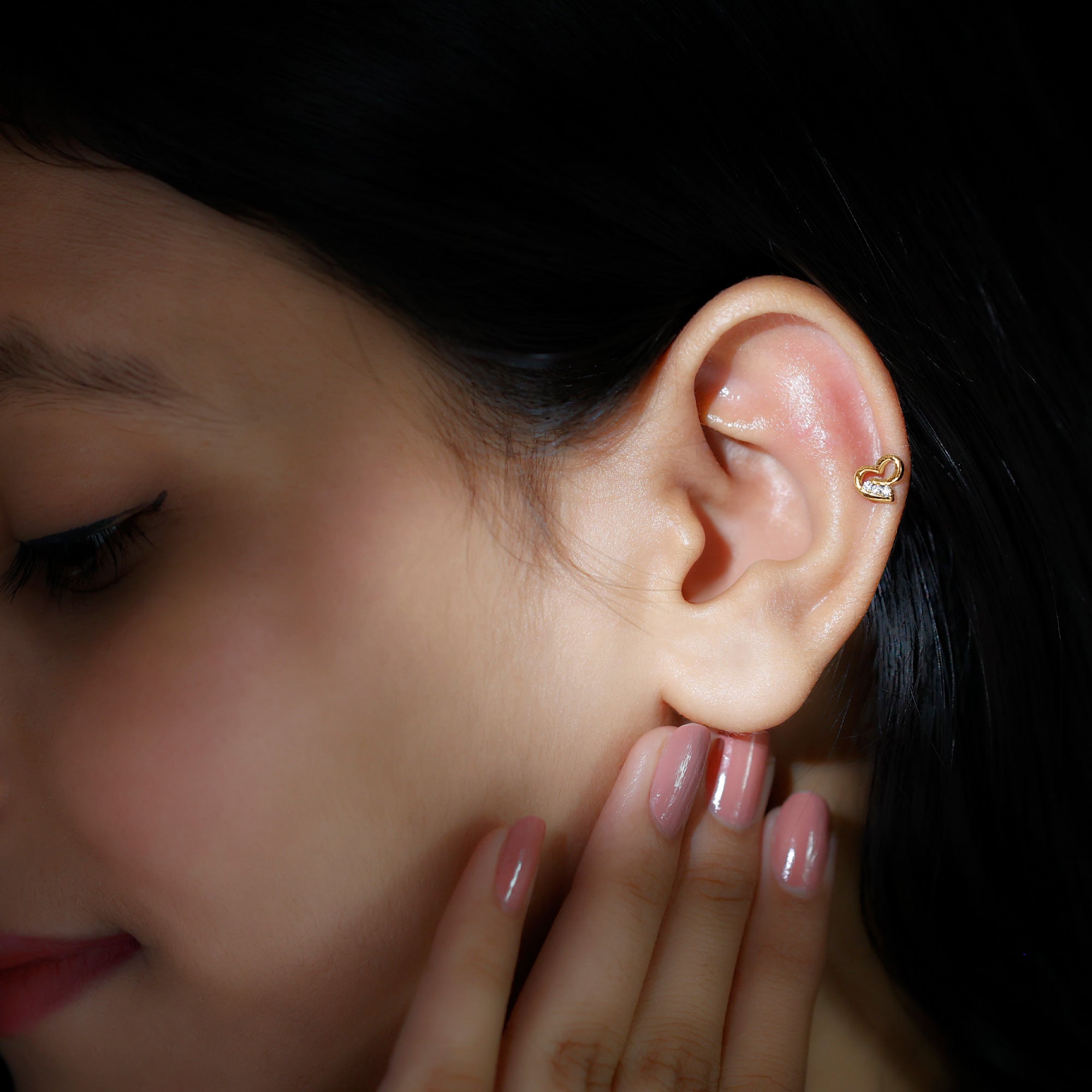 Real Diamond Cute Heart Earring for Helix Piercing