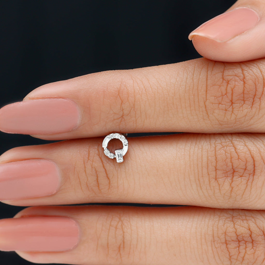 Baguette and Round Moissanite Open Circle Cartilage Earring