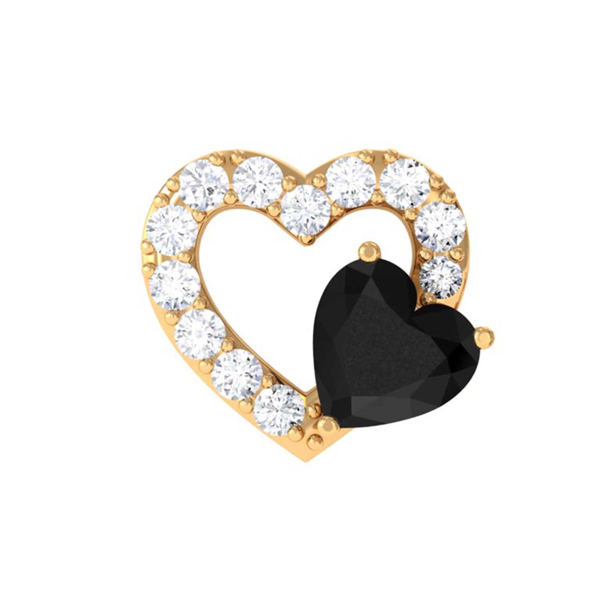 Heart Shape Black Onyx and Moissanite Cartilage Earring