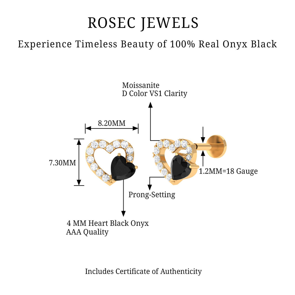 Heart Shape Black Onyx and Moissanite Cartilage Earring