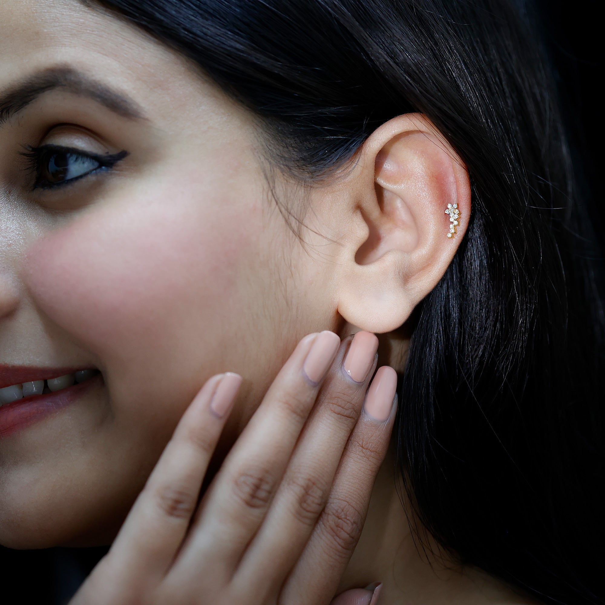 Diamond Floral Cluster Earring for Helix Piercing