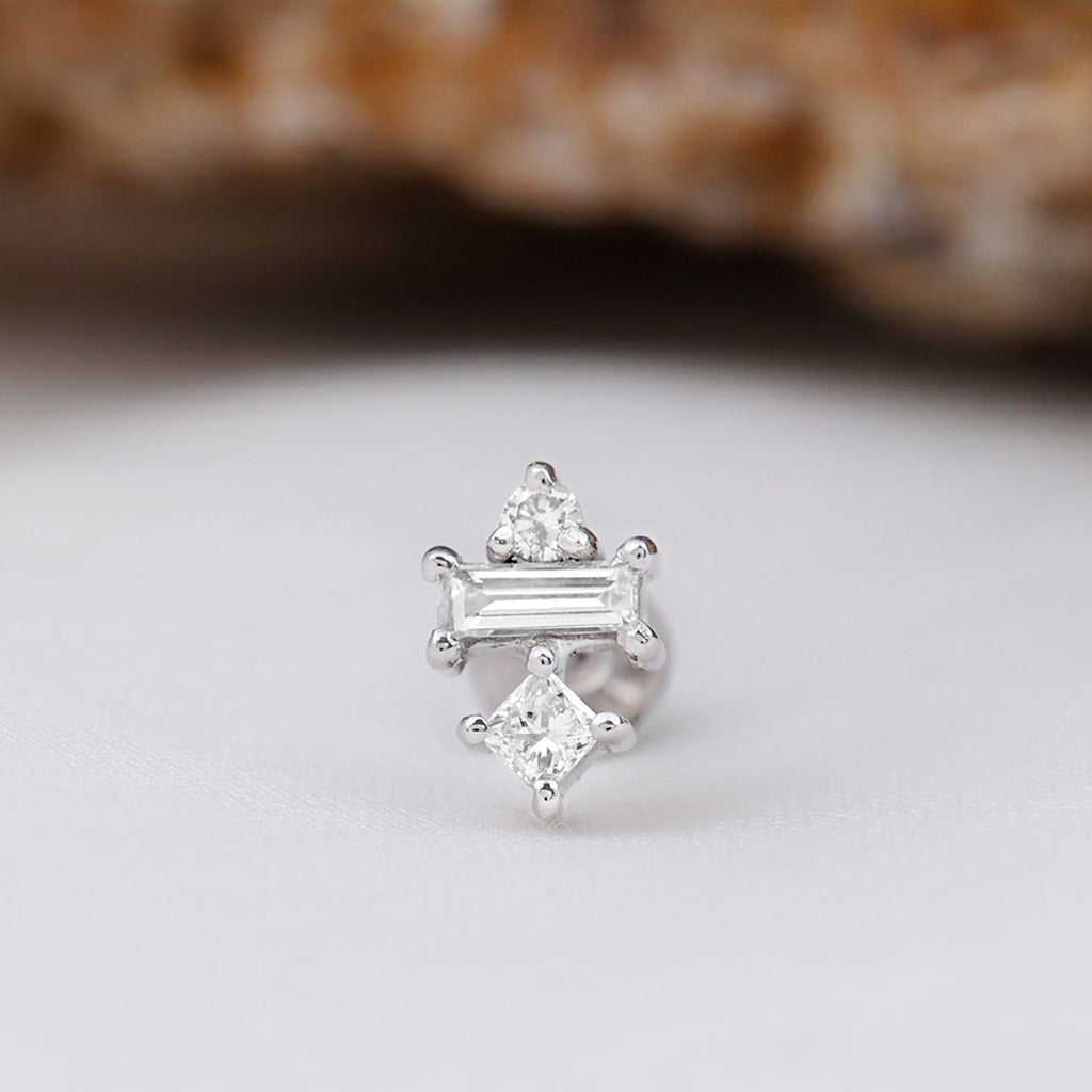 Genuine Diamond Three Stone Earring for Tragus Piercing