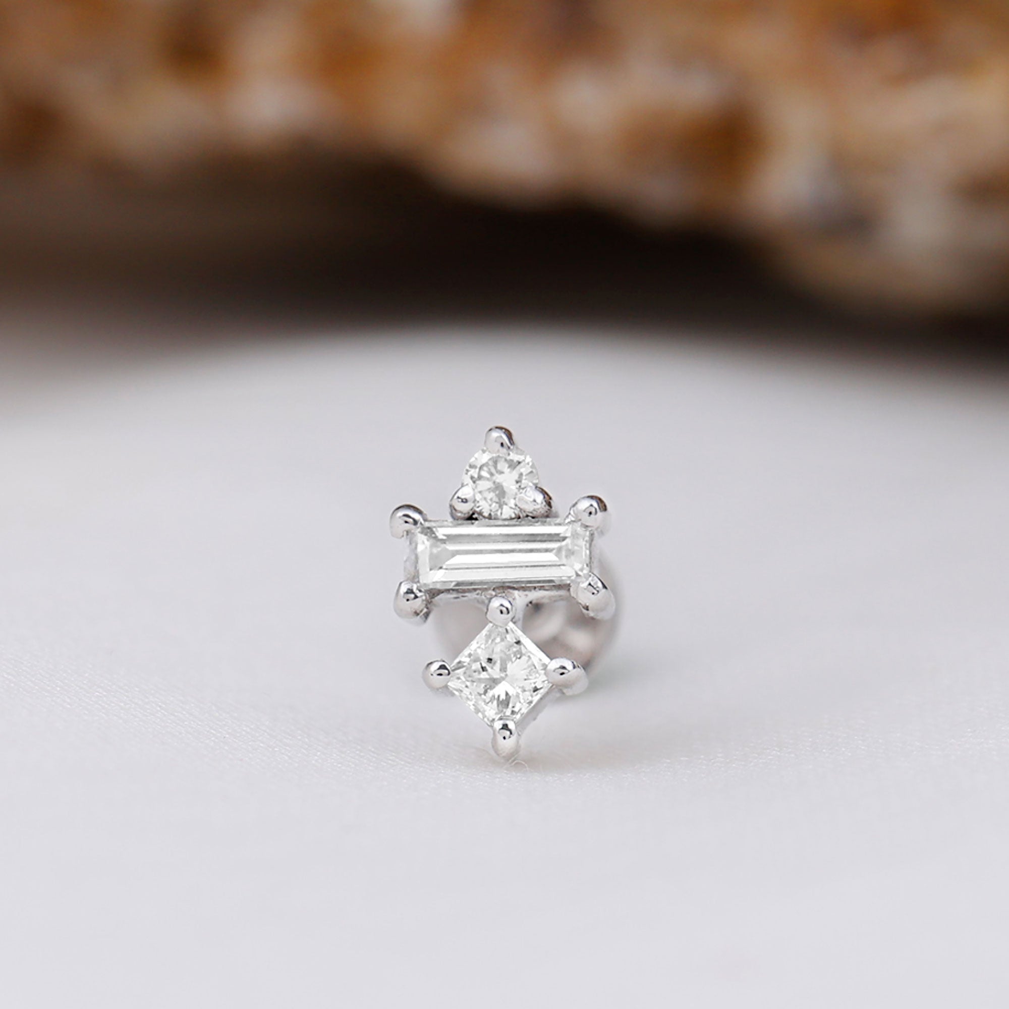 Genuine Diamond Three Stone Earring for Tragus Piercing