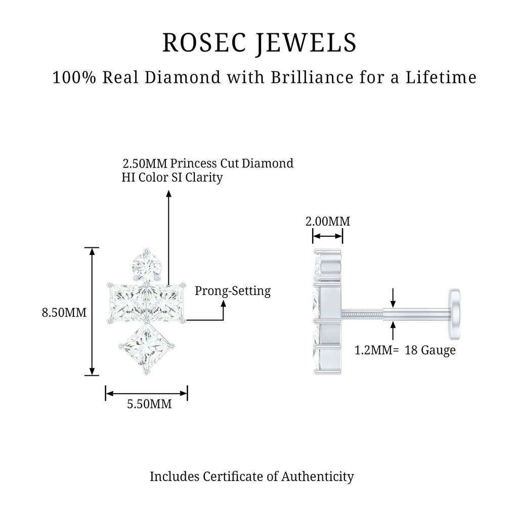 Princess Cut Diamond Helix Piercing Earring for Women