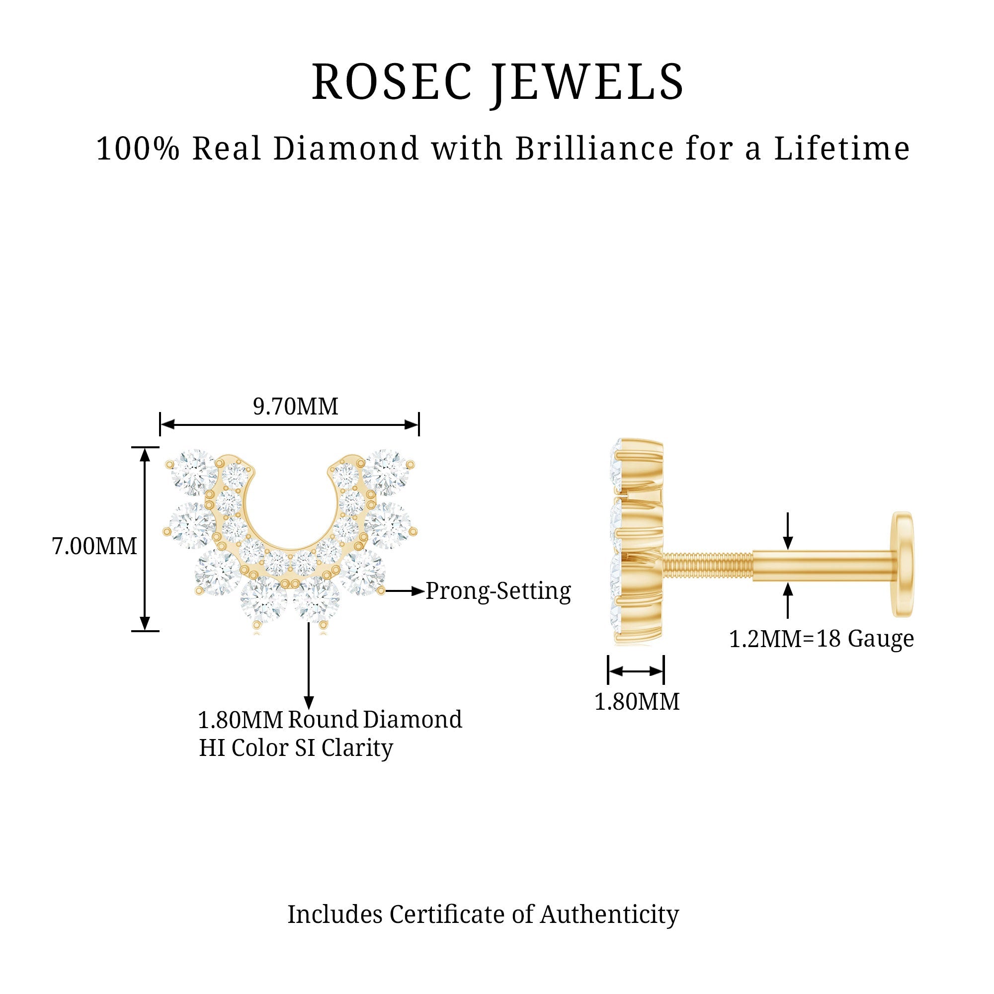 Real Diamond Horseshoe Earring for Helix Piercing