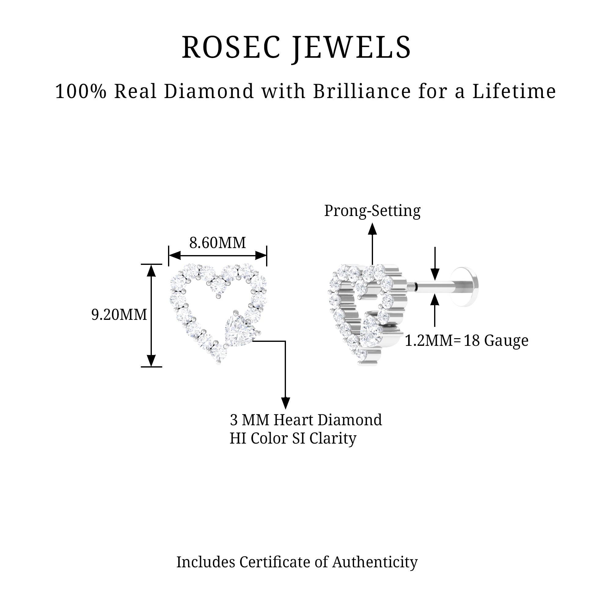 Diamond Heart Shape Cartilage Earring