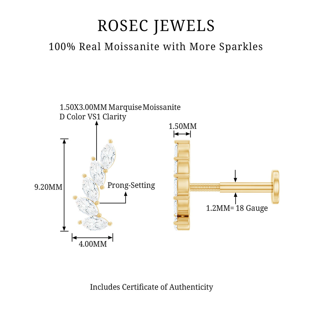 Marquise Moissanite Curved Helix Ear Crawler Earring
