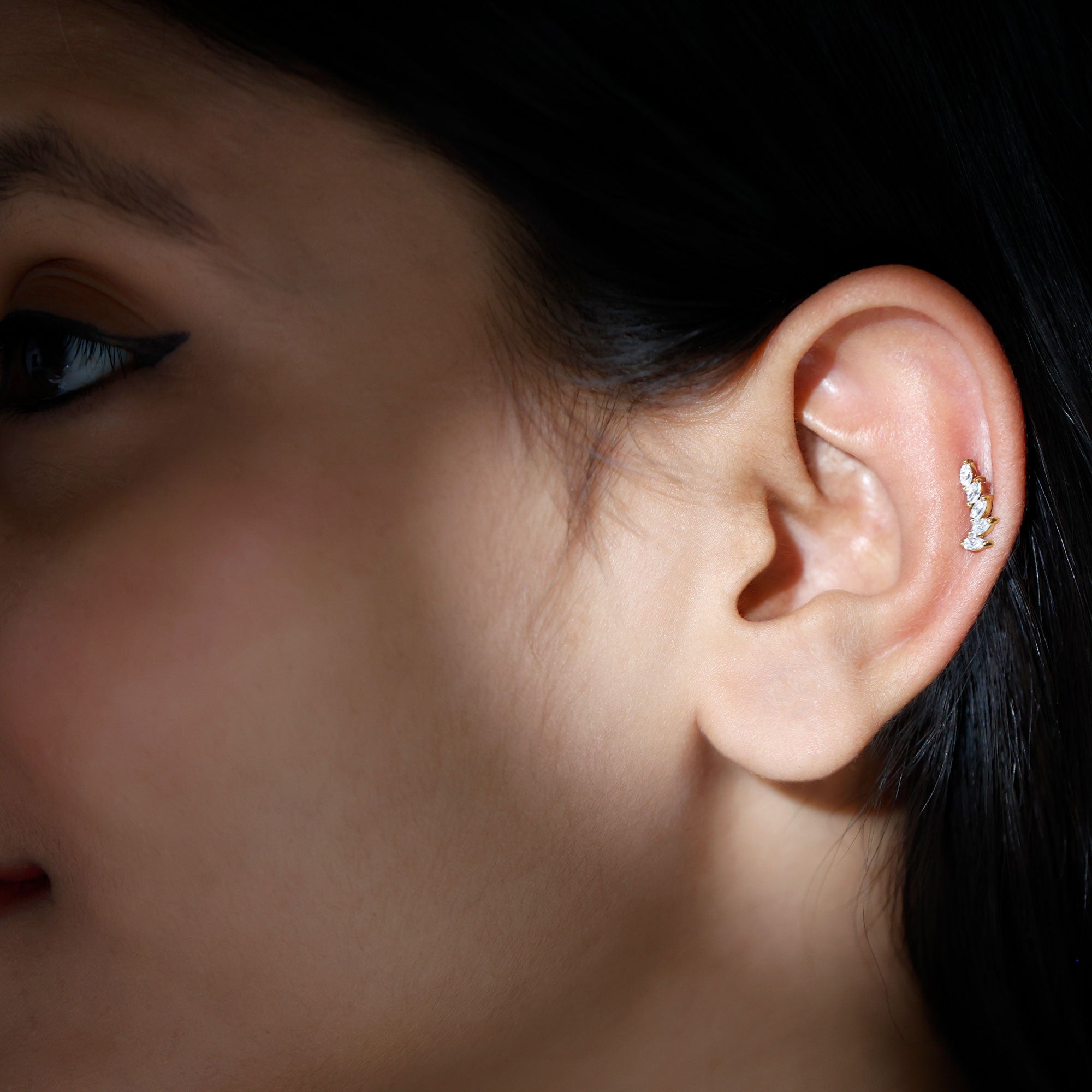 Marquise Moissanite Curved Helix Ear Crawler Earring