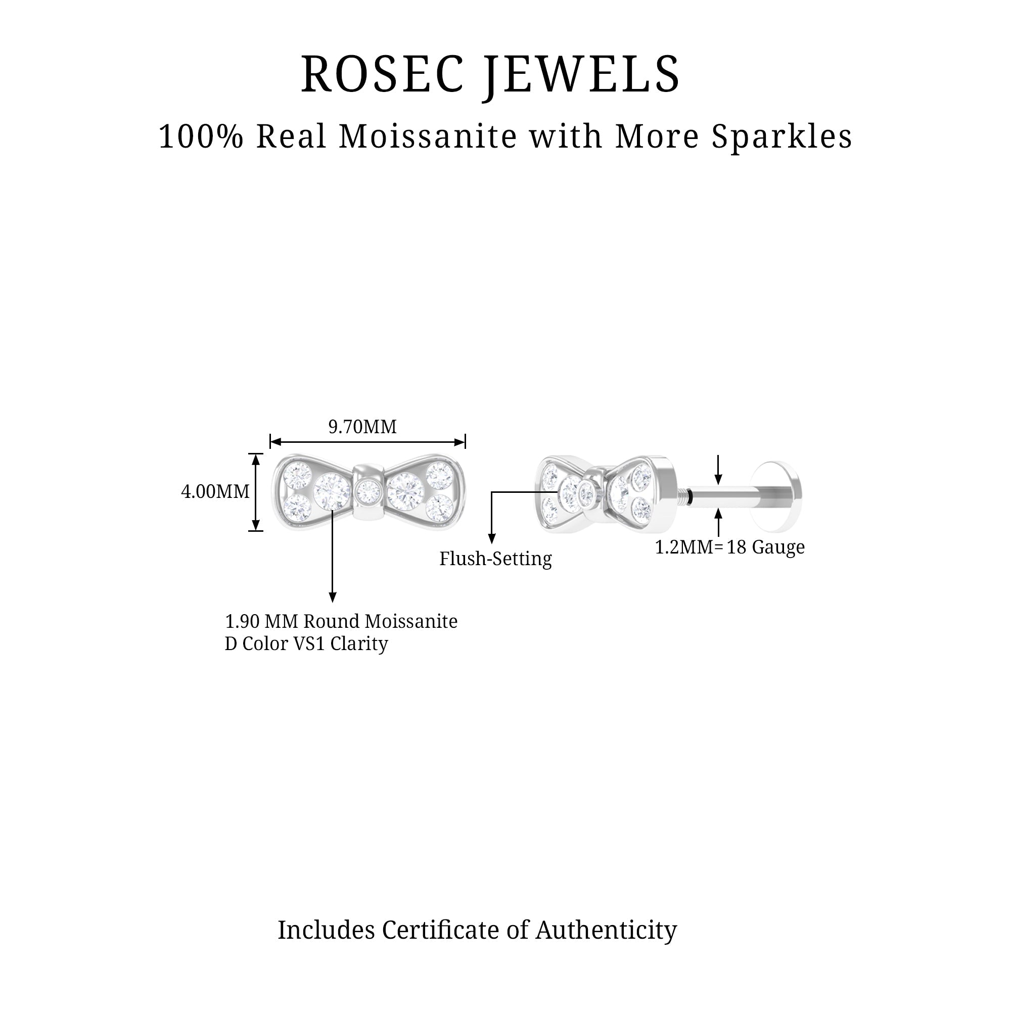 Moissanite Cute Bow Cartilage Earring with Certificate