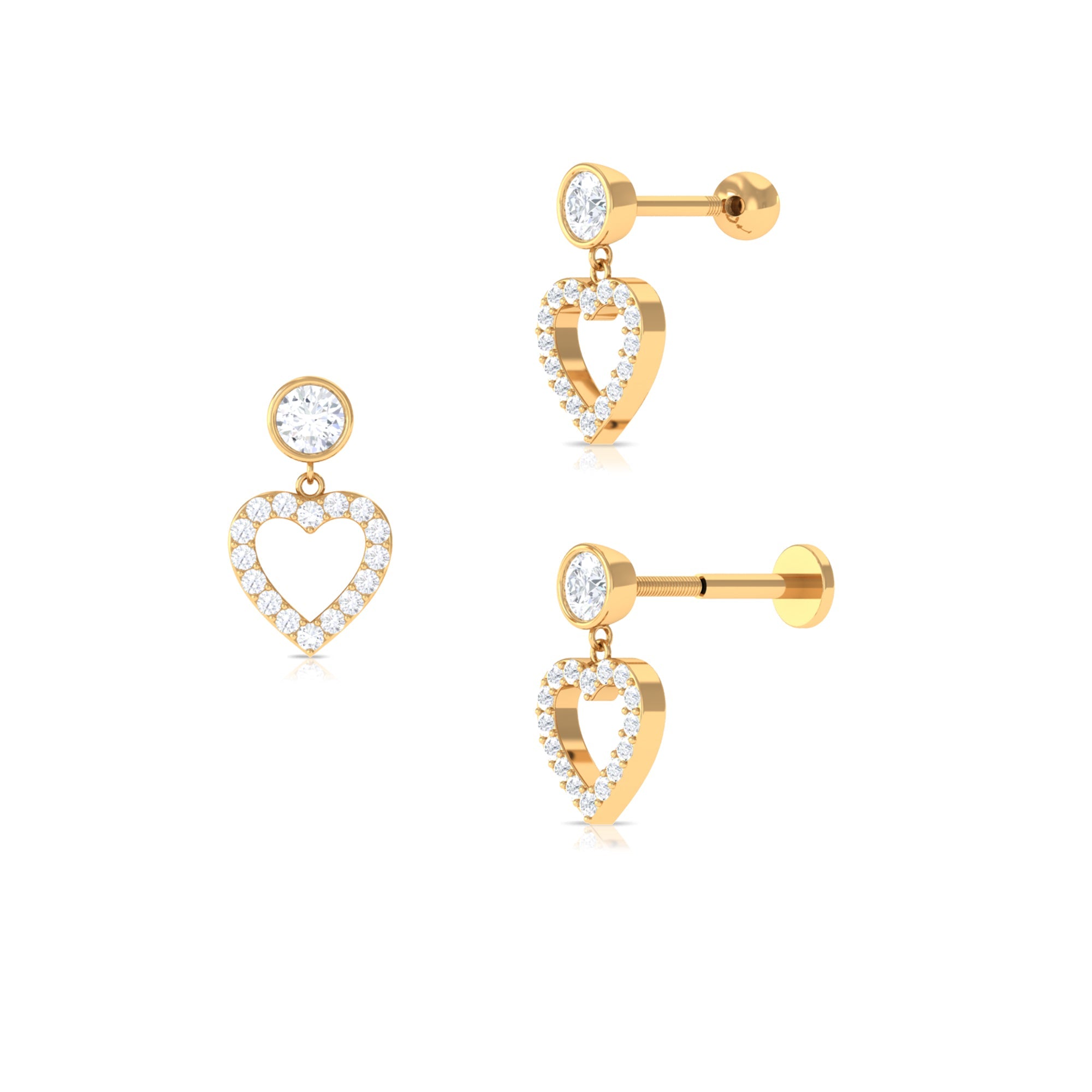 Minimal Moissanite Heart Dangle Earring for Helix Piercing