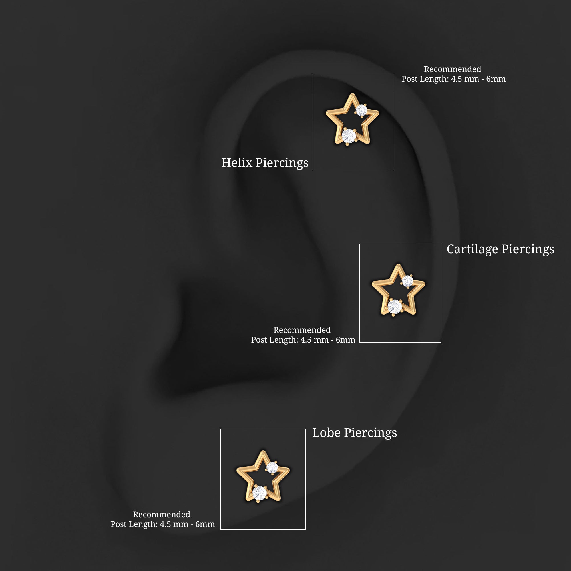 Unique Moissanite Gold Star Upper Lobe Earring