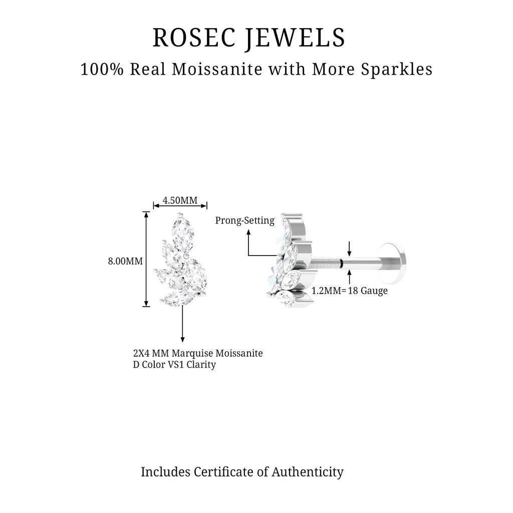 Marquise Moissanite Cluster Earring for Helix Piercing
