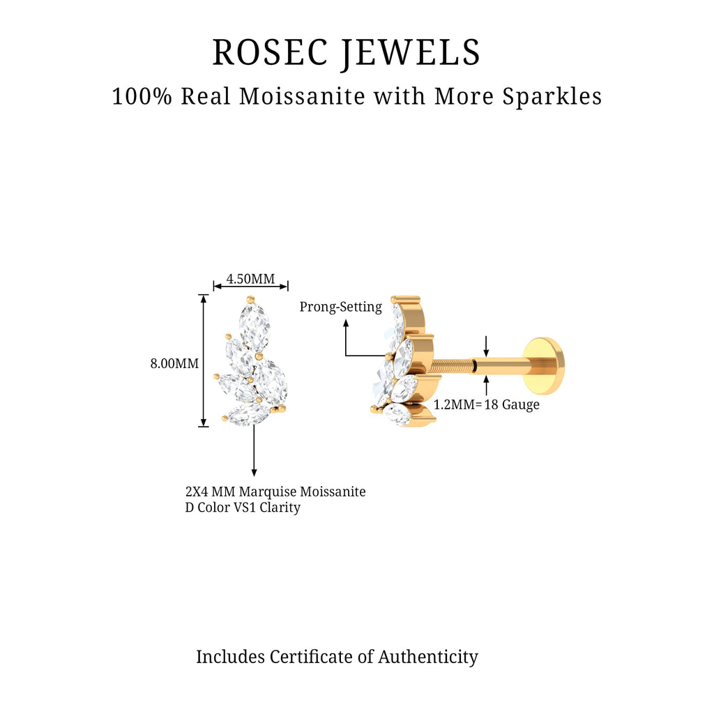 Marquise Moissanite Cluster Earring for Helix Piercing