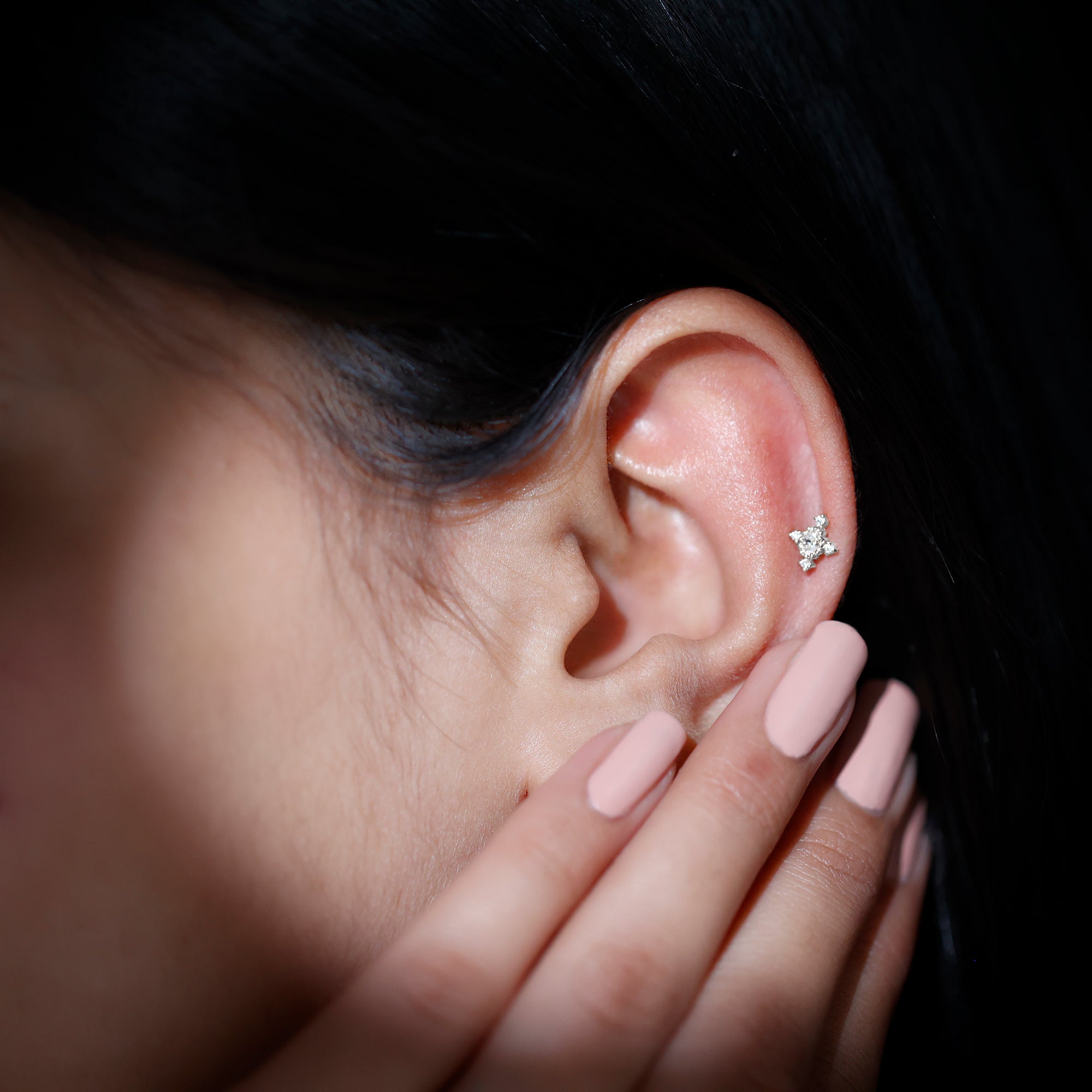 Vintage Inspired Moissanite Oval Conch Earring
