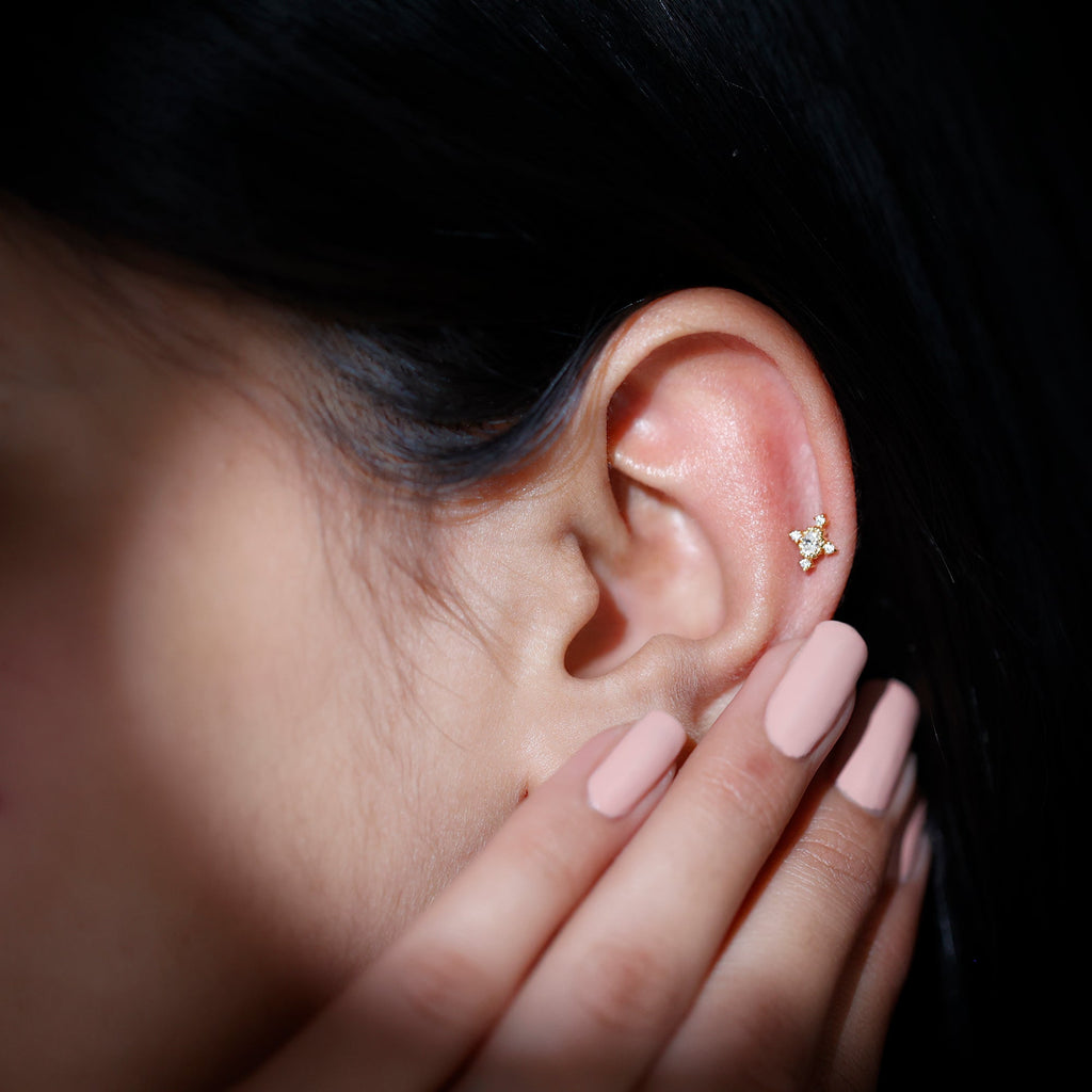 Vintage Inspired Moissanite Oval Conch Earring