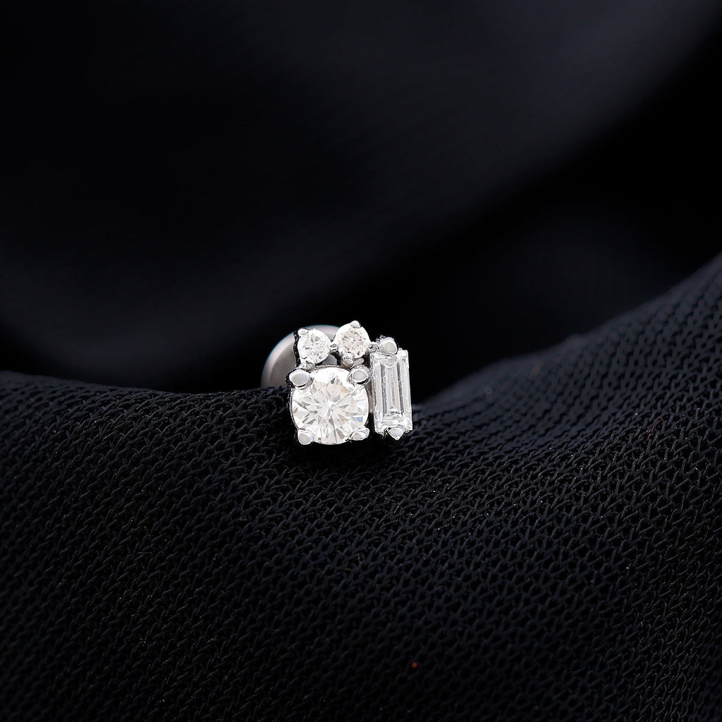Baguette and Round Moissanite Cluster Tragus Earring
