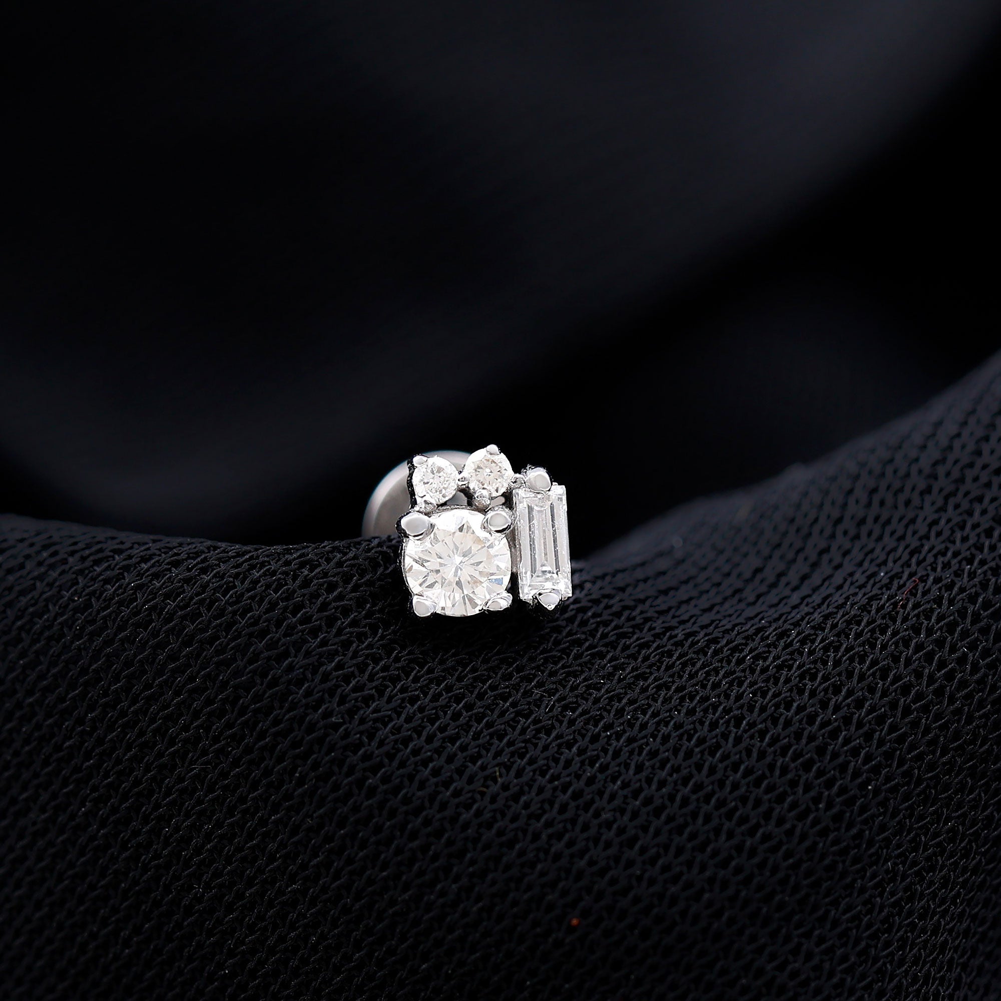 Baguette and Round Moissanite Cluster Tragus Earring