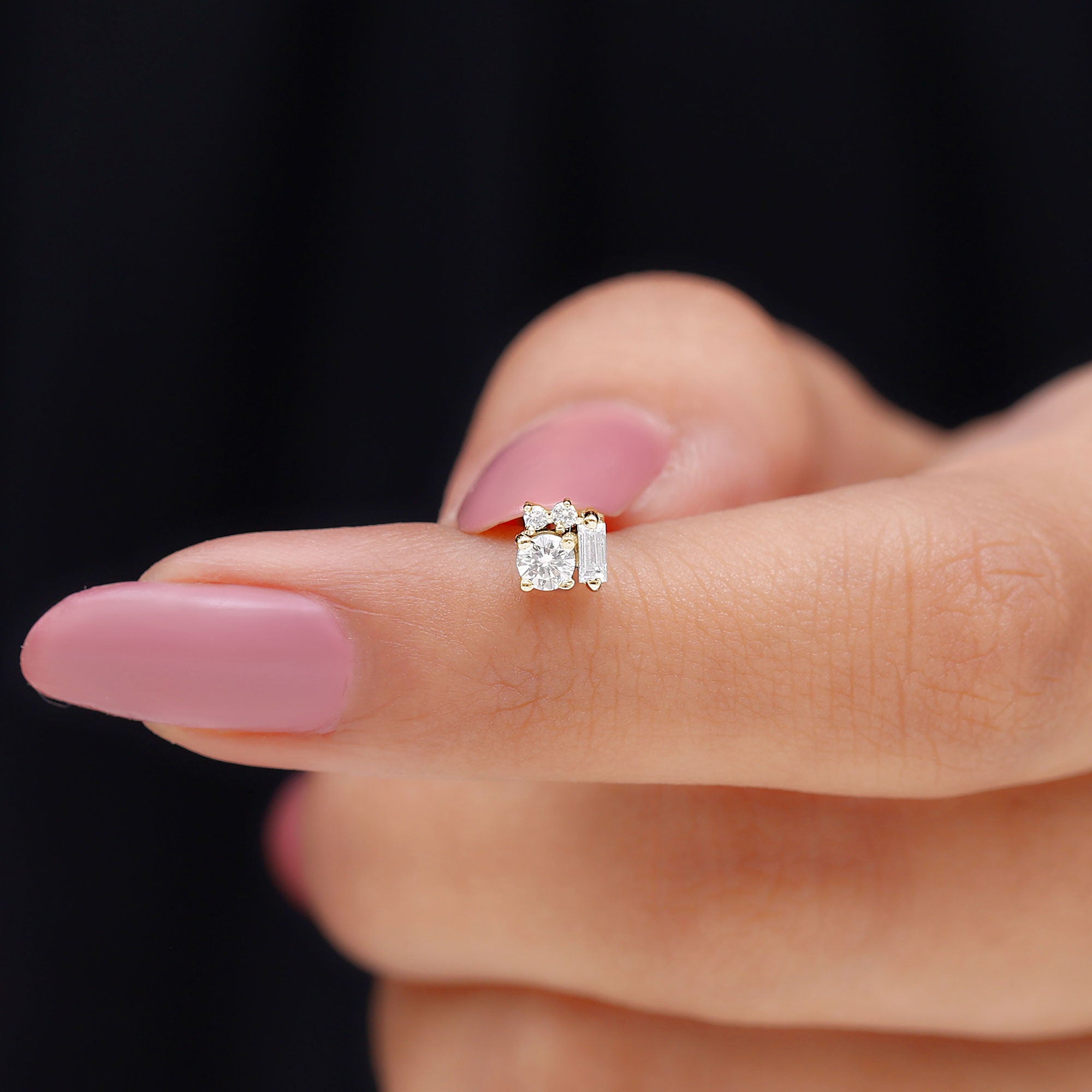 Baguette and Round Moissanite Cluster Tragus Earring