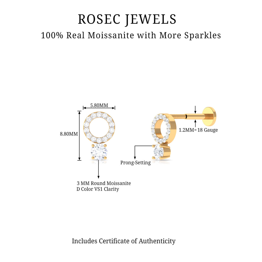 Certified Moissanite Open Circle Cartilage Earring for Women