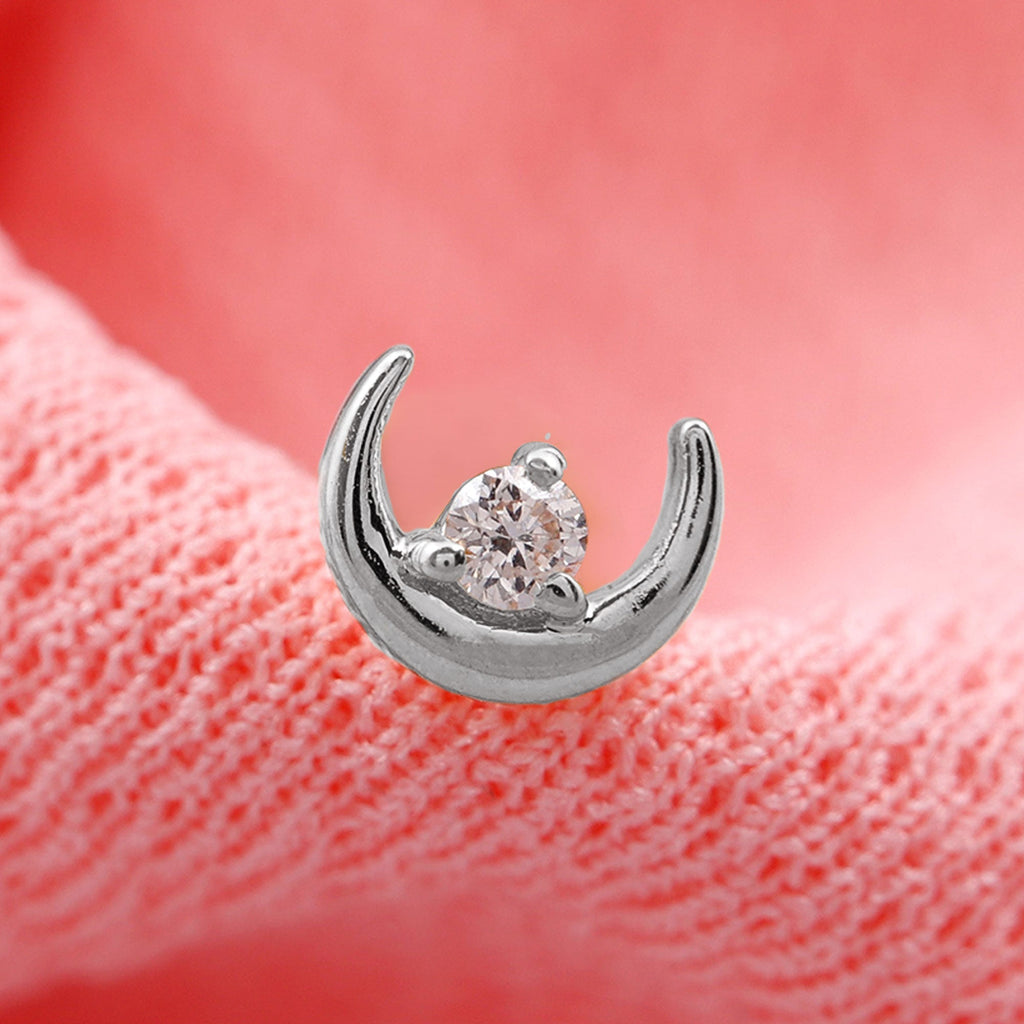 Genuine Diamond Crescent Moon Helix Earring