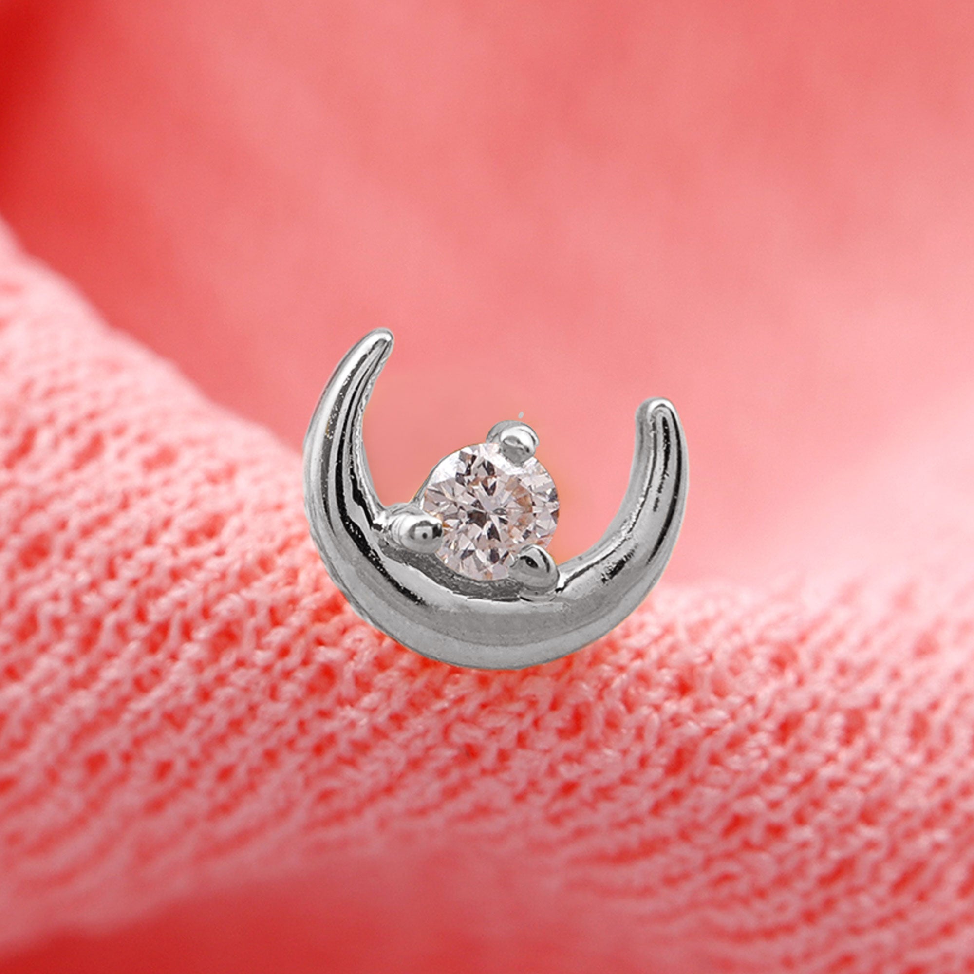 Genuine Diamond Crescent Moon Helix Earring