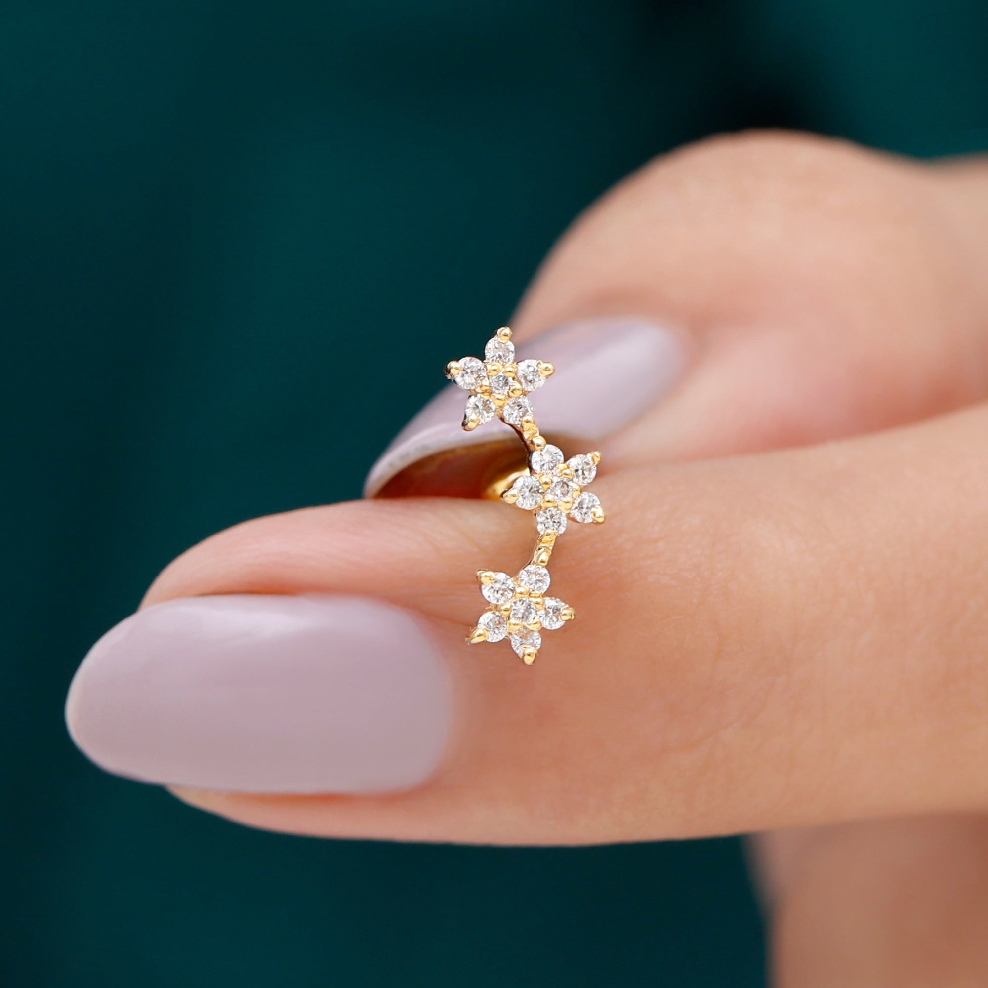Certified Moissanite Three Flower Stud Earring for Helix Piercing