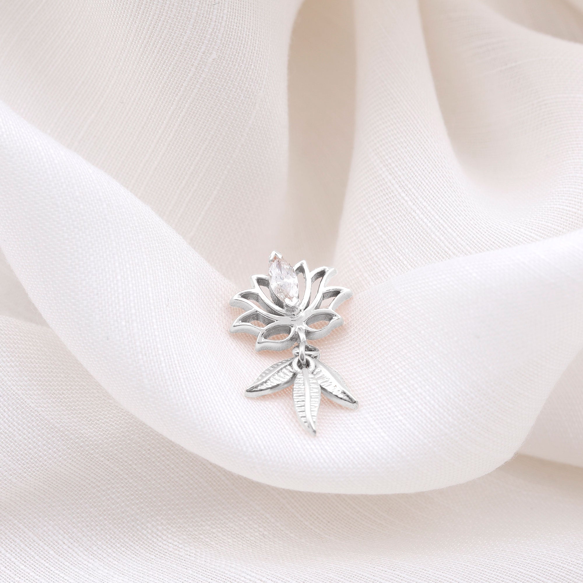 Marquise Moissanite Lotus Drop Earring for Cartilage Piercing