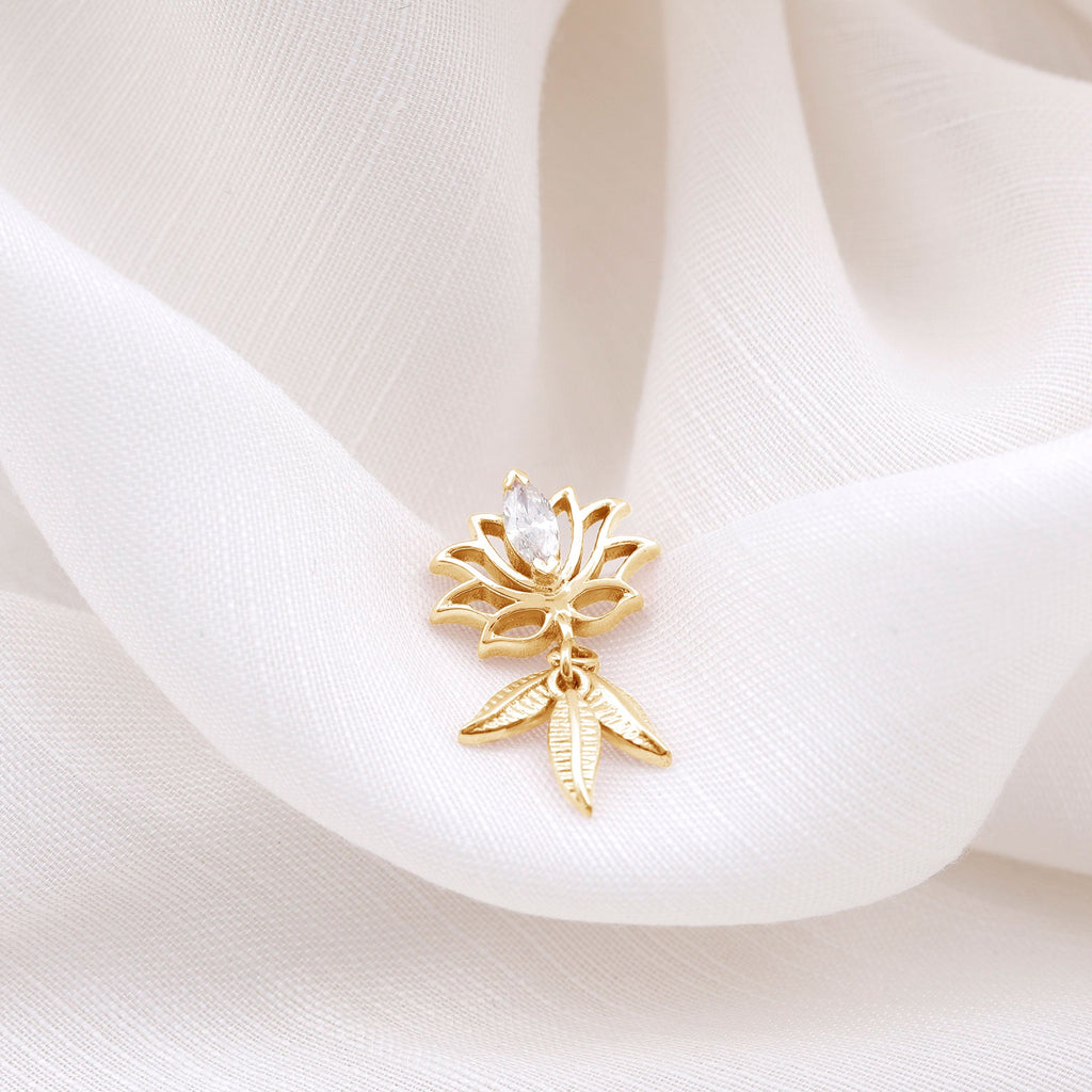 Marquise Moissanite Lotus Drop Earring for Cartilage Piercing