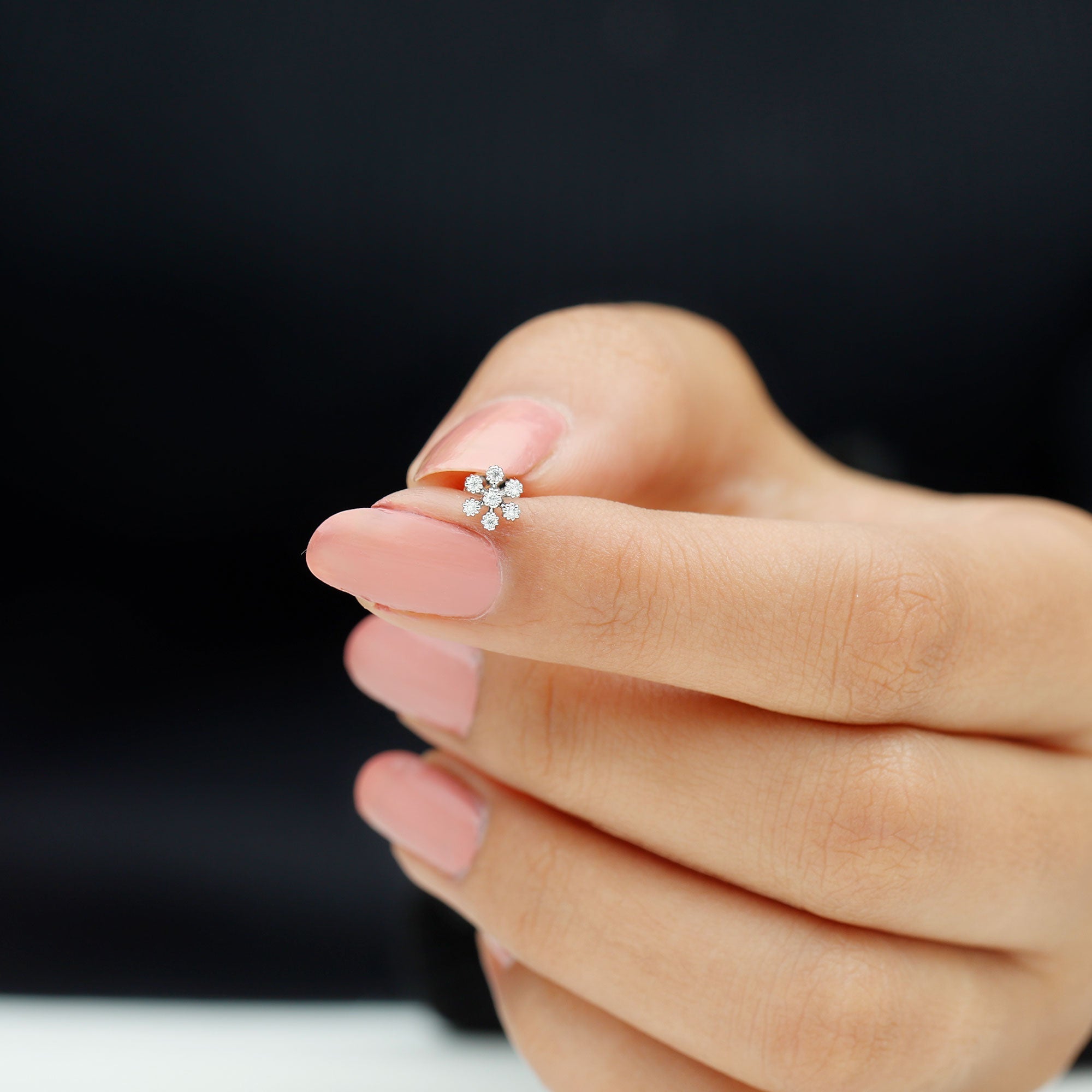 Moissanite Flower Cartilage Earring in Beaded Bezel Setting