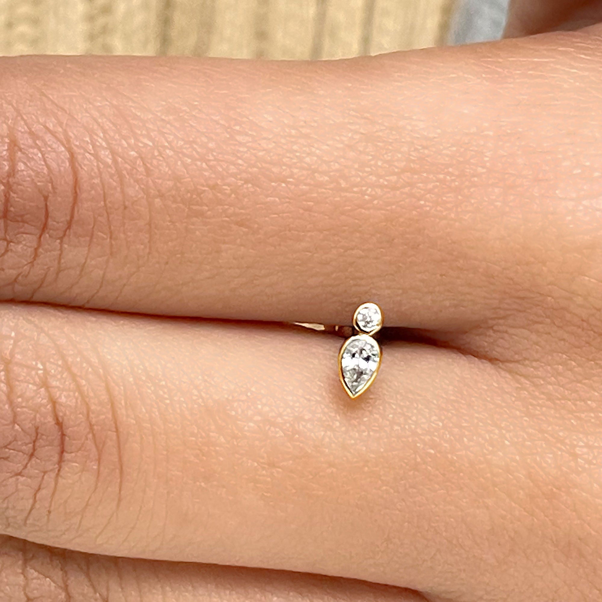 Dainty Pear and Round Cut Moissanite Tragus Earring