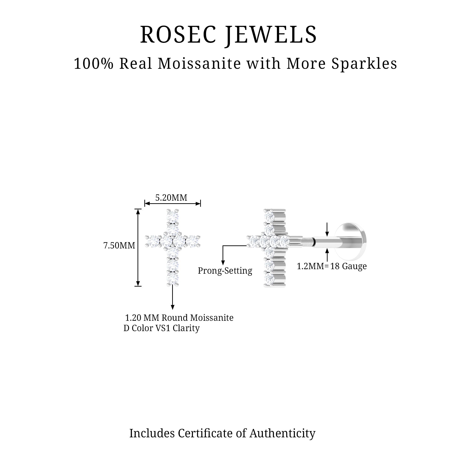 Minimalist Moissanite Cross Cartilage Earring