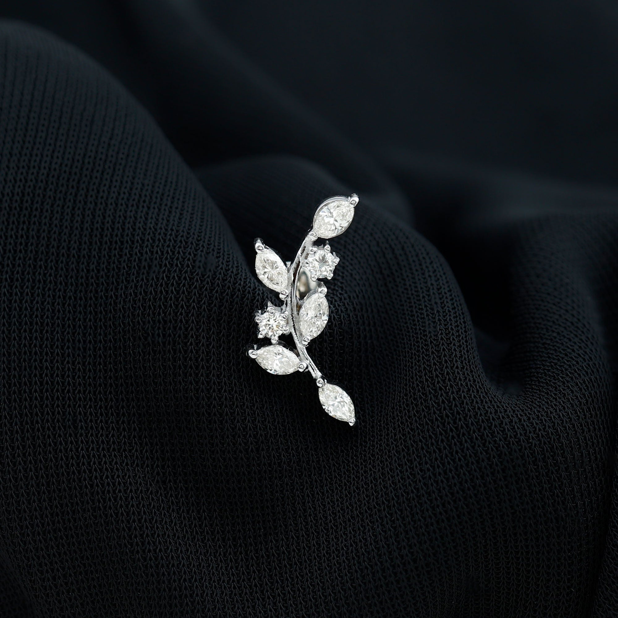 Womens Marquise Diamond Leaf Crawler Earring