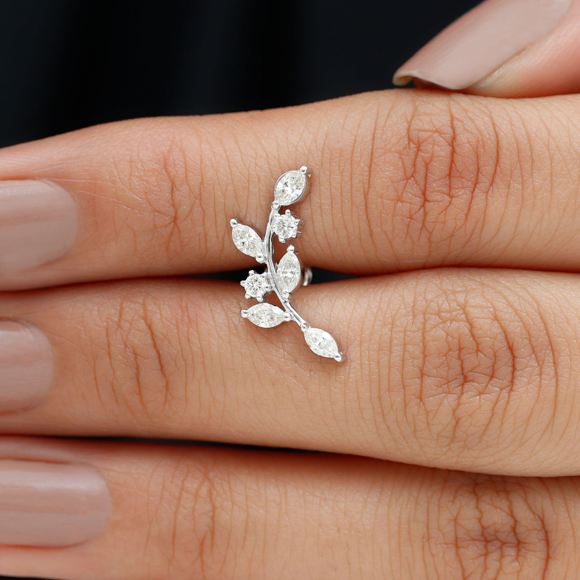 Womens Marquise Diamond Leaf Crawler Earring
