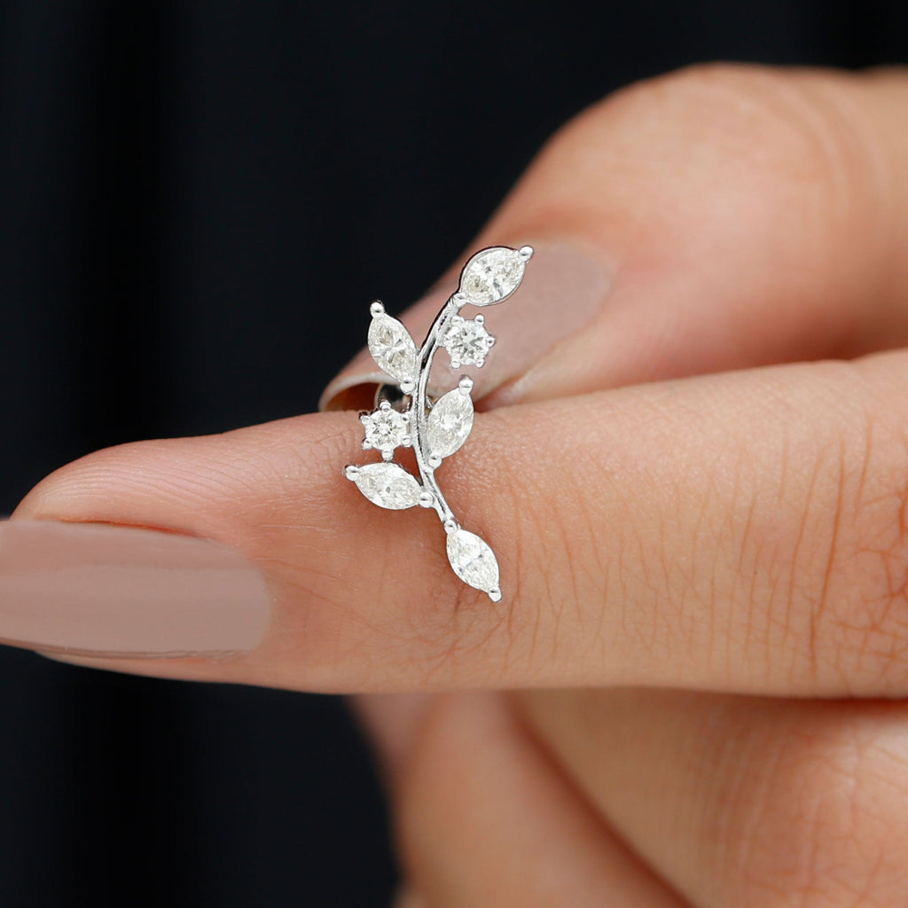 Womens Marquise Diamond Leaf Crawler Earring