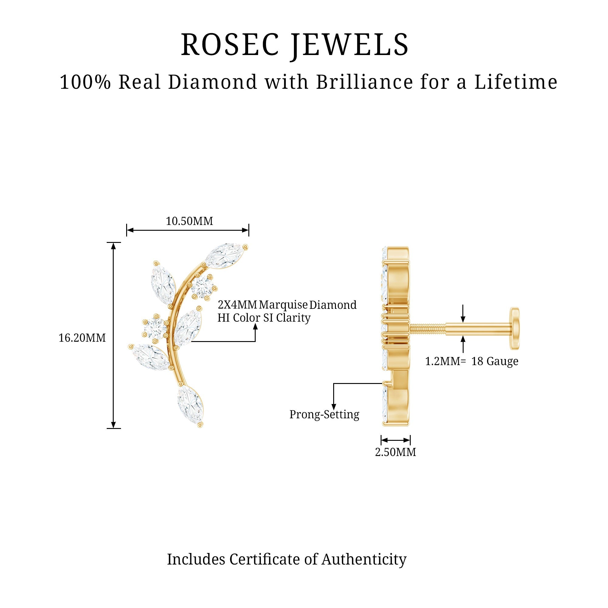 Womens Marquise Diamond Leaf Crawler Earring