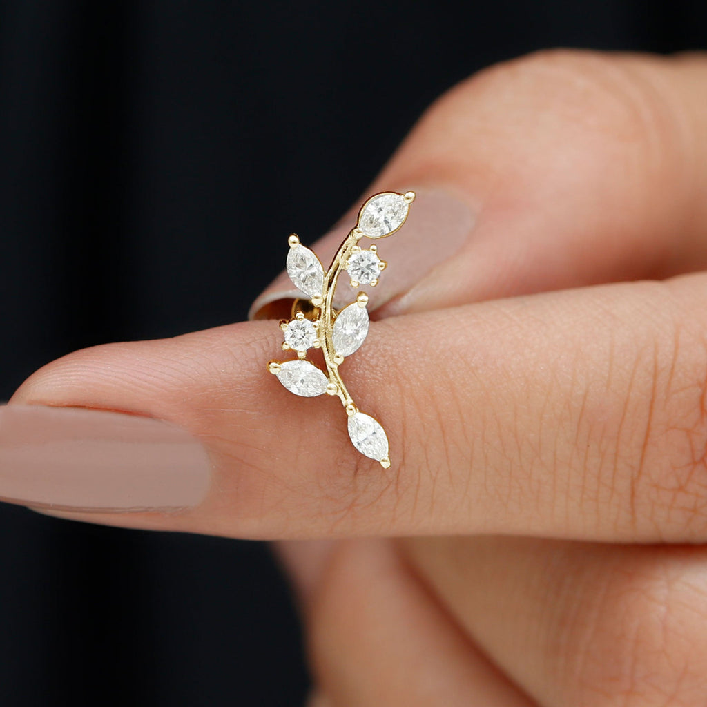 Womens Marquise Diamond Leaf Crawler Earring