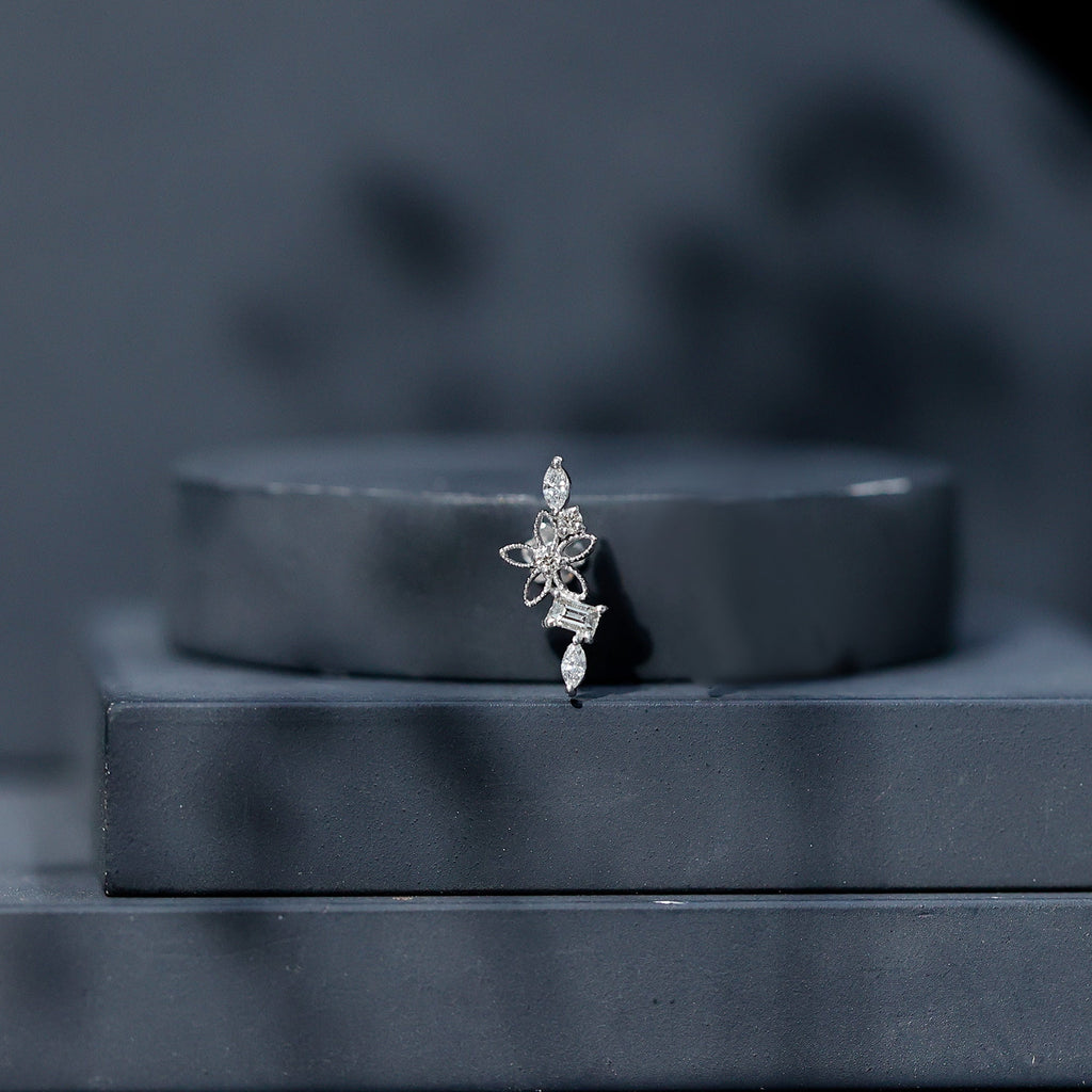 Unique Moissanite Flower Crawler Cartilage Earring